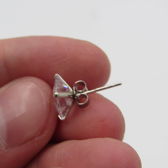 Sterling Square Cubic Zirconia Diamond Earrings - Picture 3 of 6